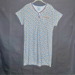 Liz Claiborne Yellow & blue Floral Cotton soft knit Nightgown women’s Size L